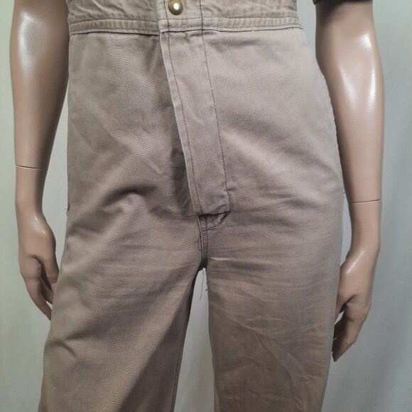 Vintage 70s Jumpsuit Flare Wide Leg Size S Utility Flight Suit Beige Full Zip - Picture 4 of 10